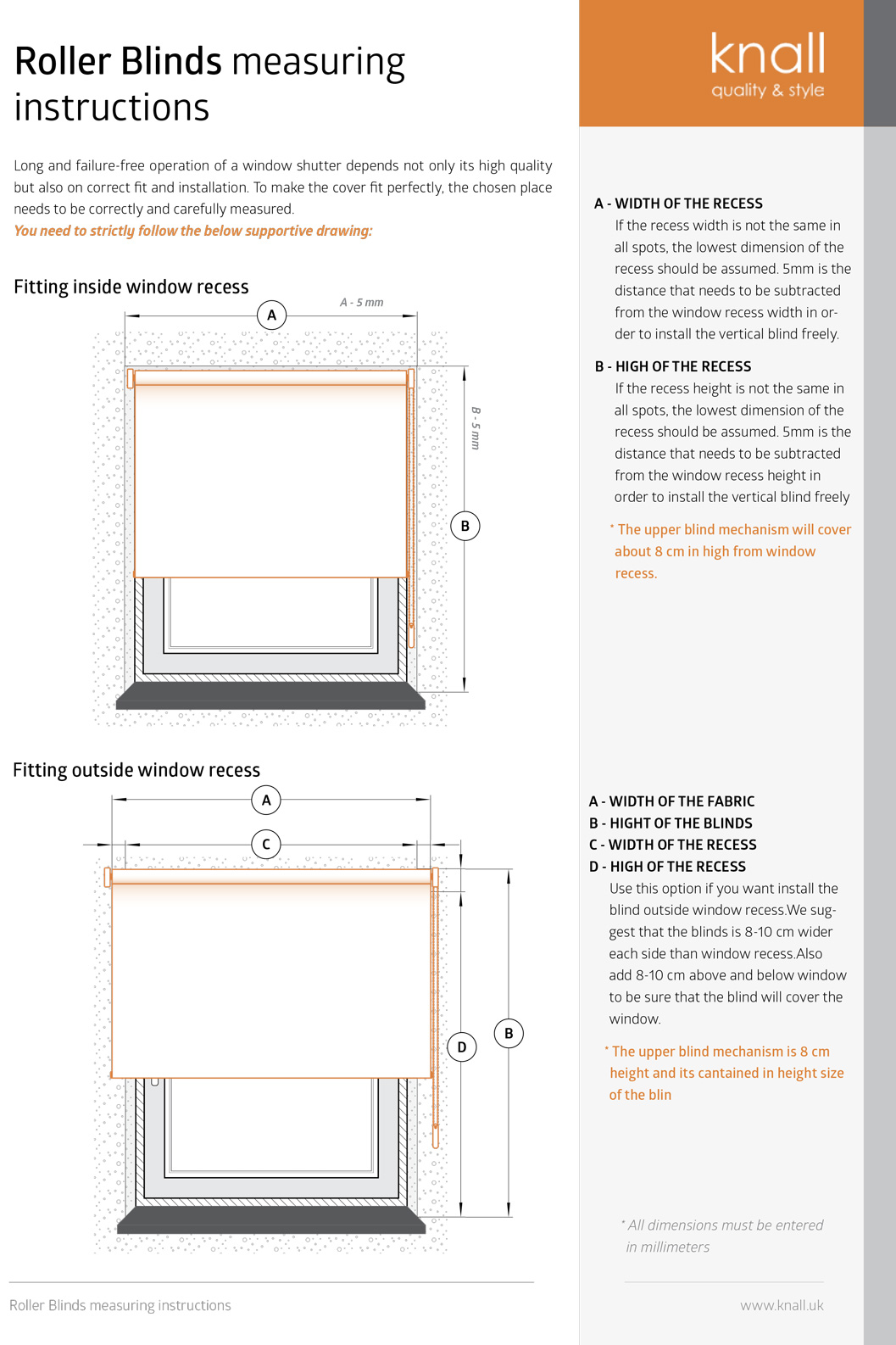 Roller blinds measuring